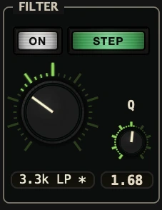 Dub Control deck filter with ON and STEP, cutoff sweep and Q